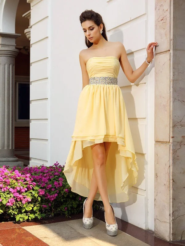 Sleeveless Dress For SummerA-Line/Princess Strapless Beading Sleeveless High Low Chiffon Cocktail Dresses