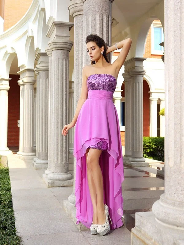 Sleeveless Dress For WomenA-Line/Princess Strapless Beading Sleeveless High Low Chiffon Cocktail Dresses