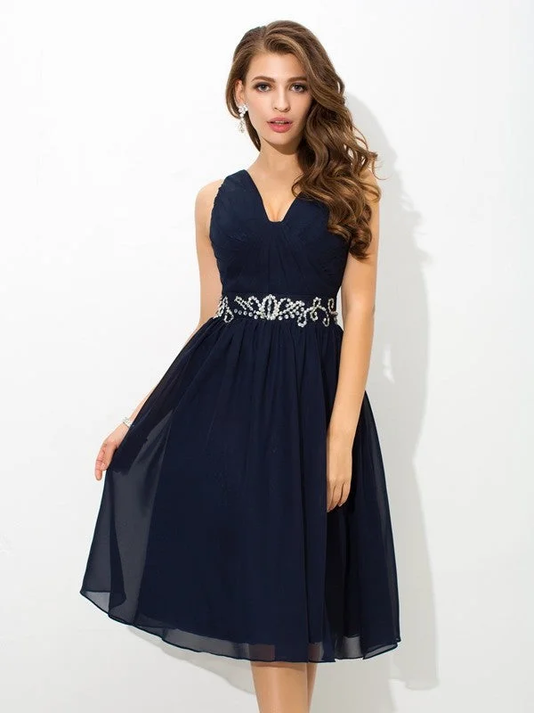 Sleeveless Dress Casual ChicA-Line/Princess Straps Beading Sleeveless Short Chiffon Cocktail Dresses