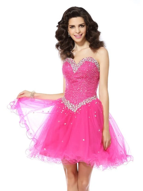 Sleeveless Dress MiniA-Line/Princess Sweetheart Beading Sleeveless Short Tulle Cocktail Dresses