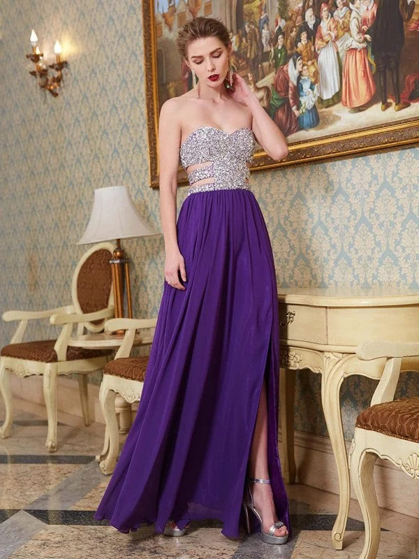 Sleeveless Dress In LaceA-Line/Princess Sweetheart Crystal Sleeveless Floor-Length Chiffon Dresses