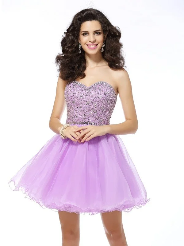 Sleeveless Dress MinimalistA-Line/Princess Sweetheart Ruffles Sleeveless Short Organza Cocktail Dresses