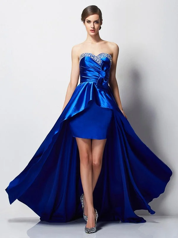 Sleeveless Dress With PeplumA-Line/Princess Sweetheart Sleeveless Beading High Low  Woven Satin Dresses