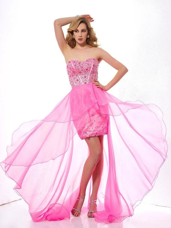 Sleeveless Dress With Sheath CutA-Line/Princess Sweetheart Sleeveless Beading High Low Organza Dresses