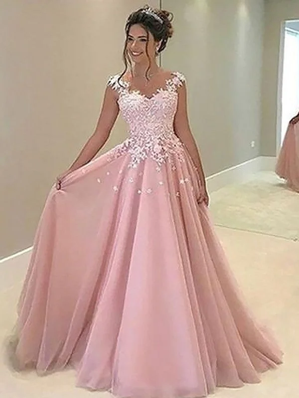 Sleeveless Dress BridesmaidA-Line/Princess Sweetheart Sleeveless Floor-Length Applique Tulle Dresses