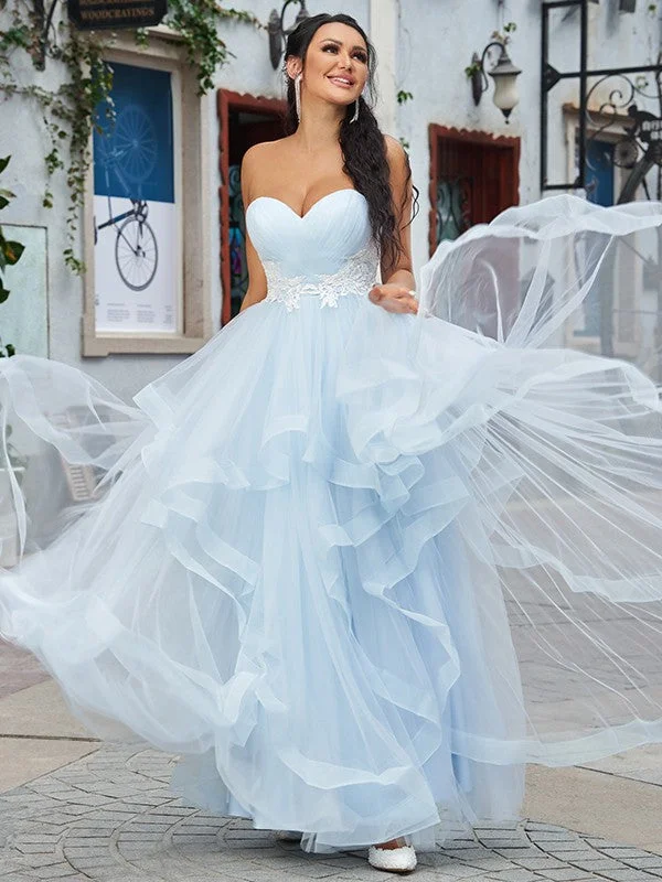 Sleeveless Dress MidiA-Line/Princess Tulle Applique Sweetheart Sleeveless Floor-Length Dresses