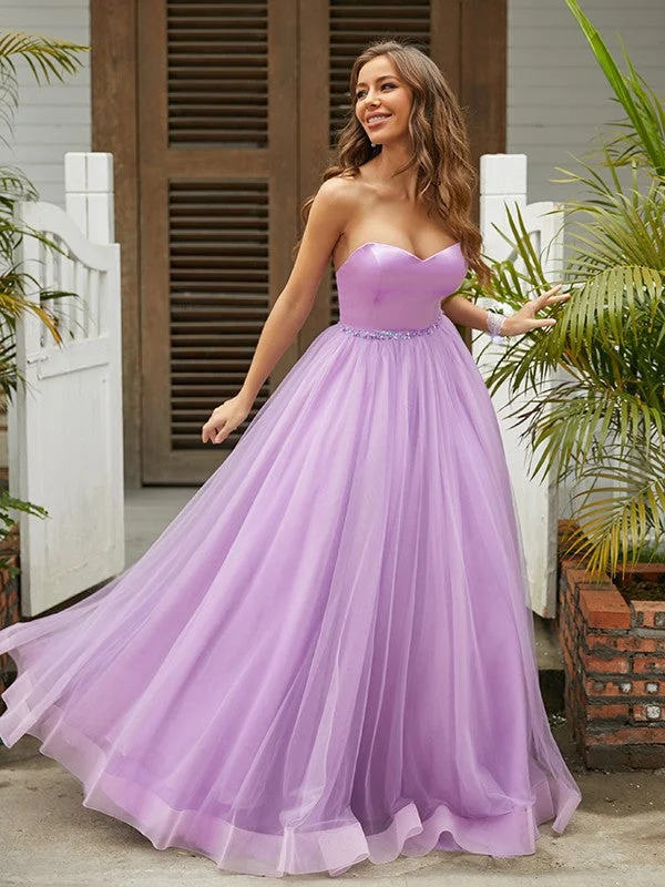 Sleeveless Dress For CocktailA-Line/Princess Tulle Ruffles Sweetheart Sleeveless Floor-Length Dresse