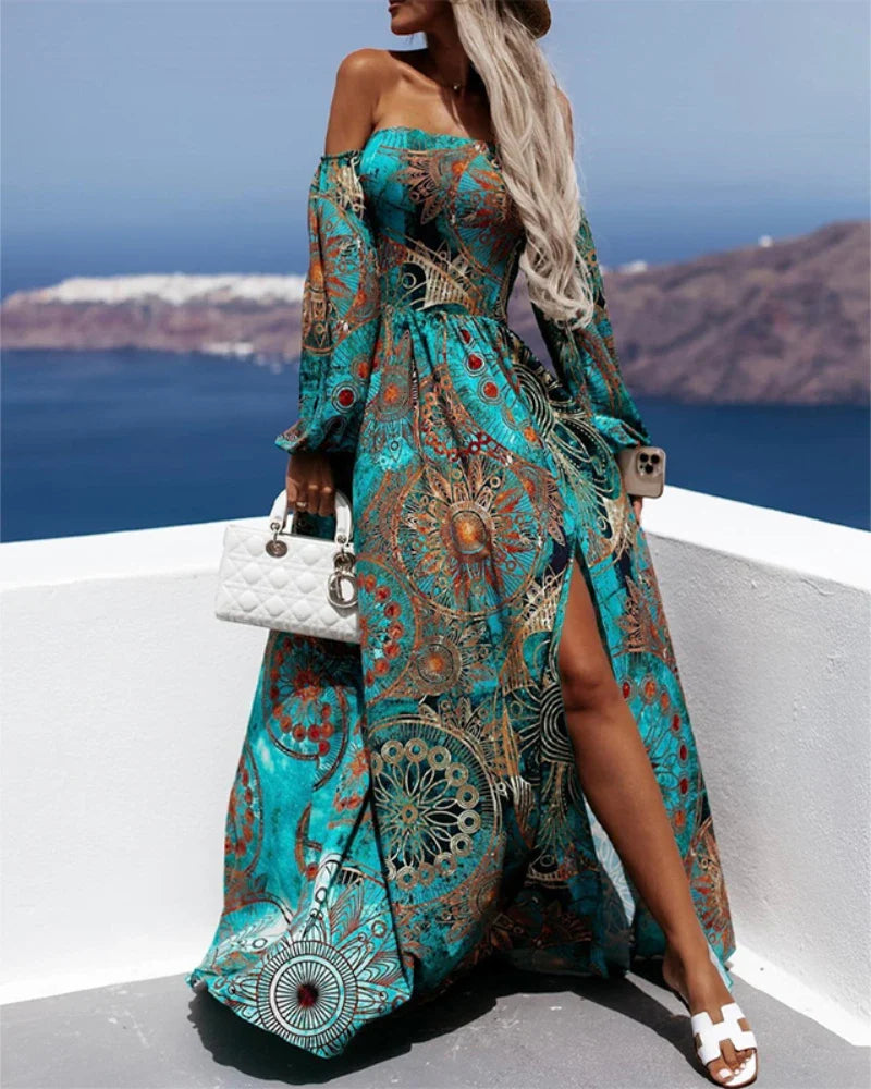 Formal Evening Long Sleeves Dress2024 Loose Long Sleeve Corset Slit Holiday Beach Boho Dress