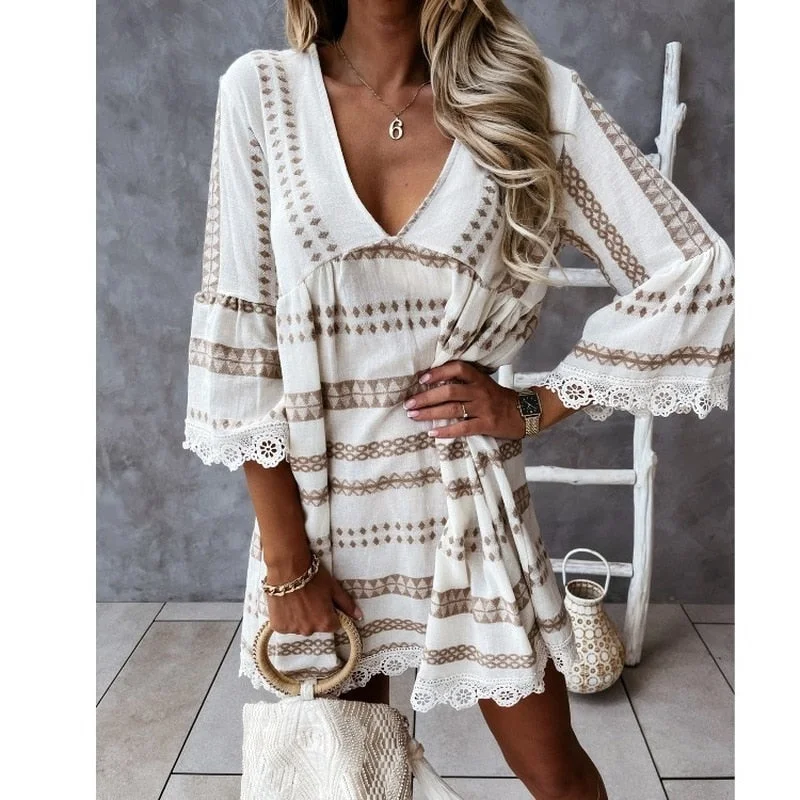 Flirty Long Sleeves Shift DressStriped Print Long Sleeve Dress