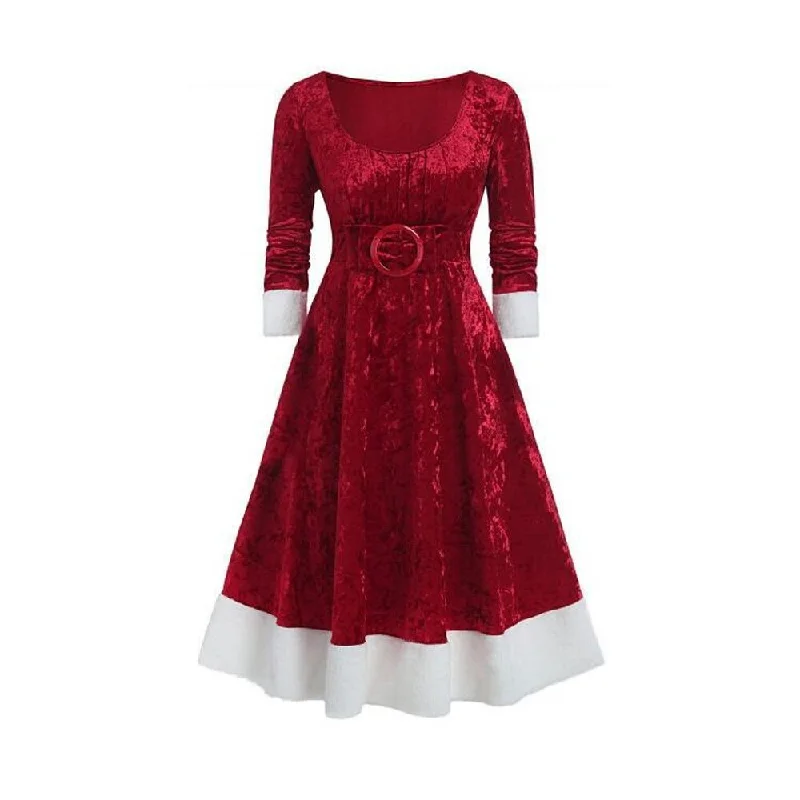 Formal Long Sleeves DressPlus Size Red Sexy Santa Claus Dress Velvet Long Sleeve Christmas Dress Costumes