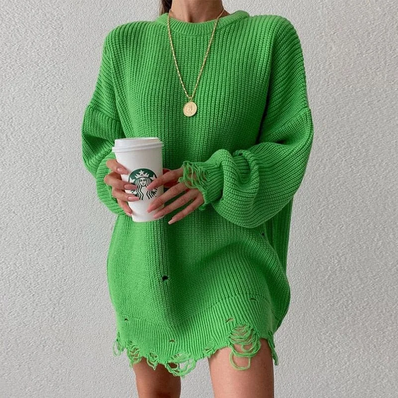 Fashionable Satin Long Sleeves DressKnitted Long Sleeve Loose Sweater Dress