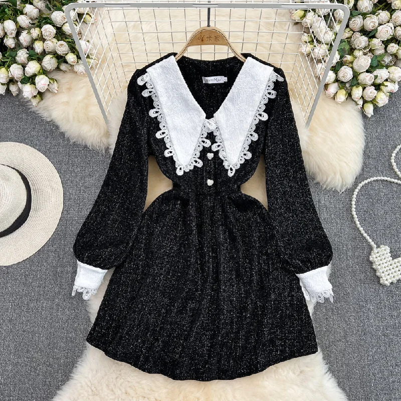 Fabulous Long Sleeves DressBlack A-line Long Sleeve Dress, Black Fashion Dress     S4414