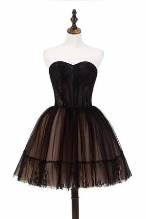 pool party dressesBlack A line Strapless Tulle Homecoming Dress