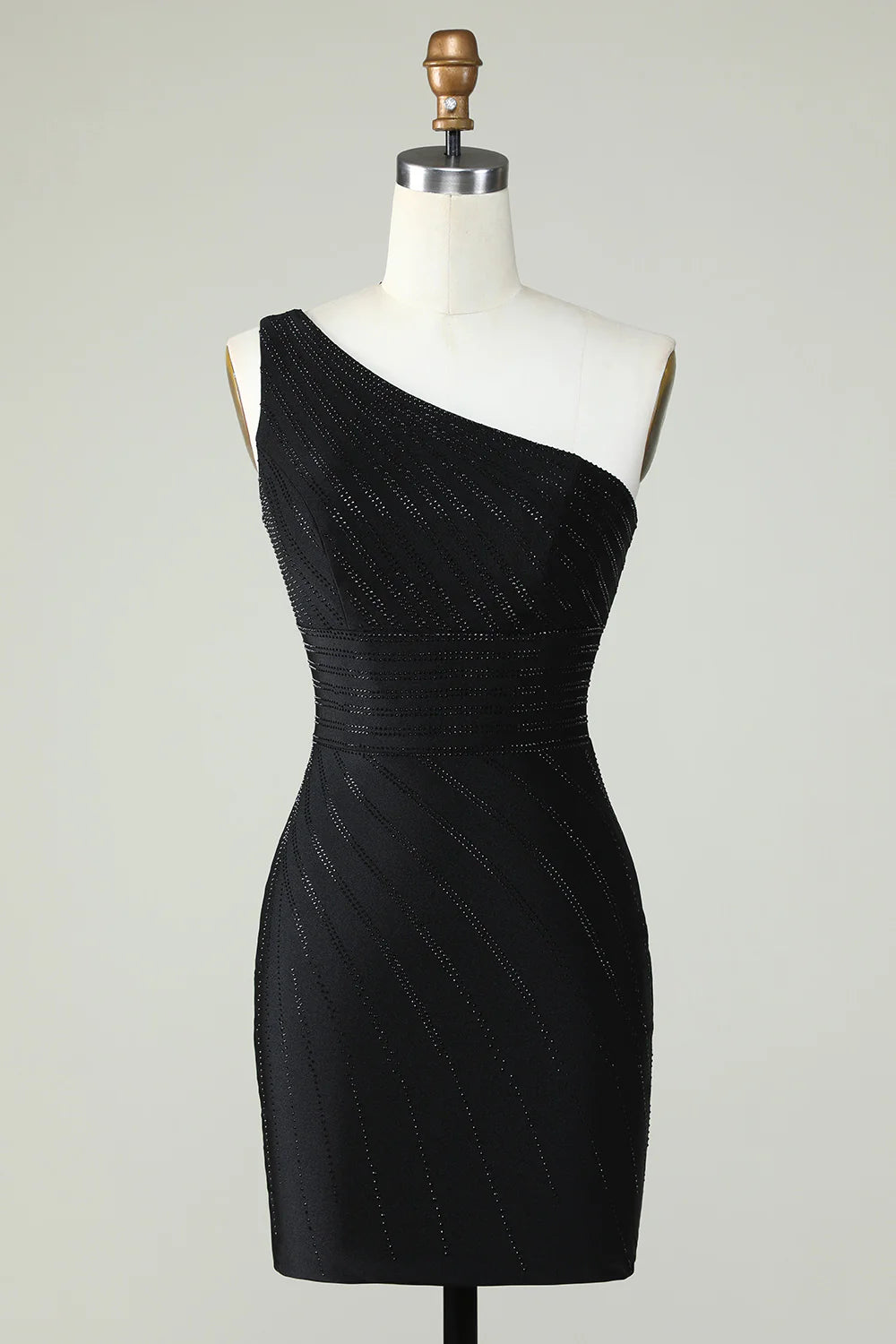 spaghetti-strap party dressesBlack Sheath One Shoulder Homecoming Dress with Beading