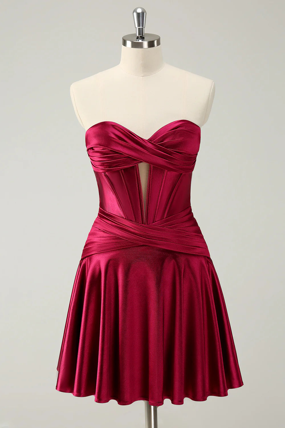 empire waist party dressesBurgundy Cute A Line Satin Sweetheart Strapless Keyhole Homecoming Dress