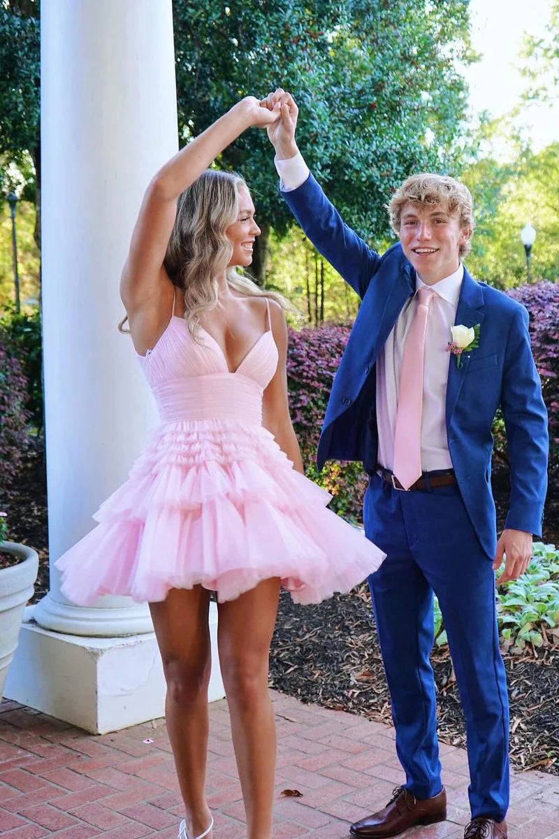 eco-friendly party dressesCute A-Line Pink Tulle Short Homecoming Dresses