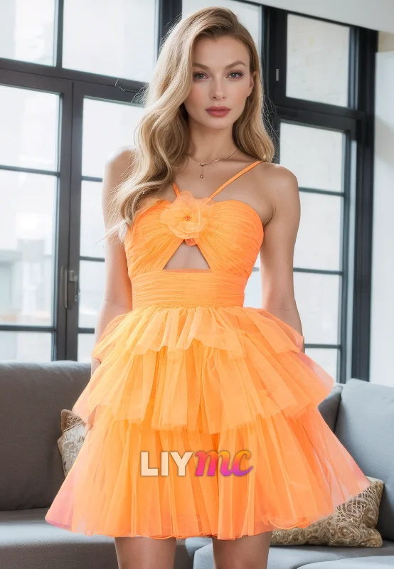 chiffon party dressesSweetheart Sleeveless Tirted A-Line Tulle Short Homecoming Dress