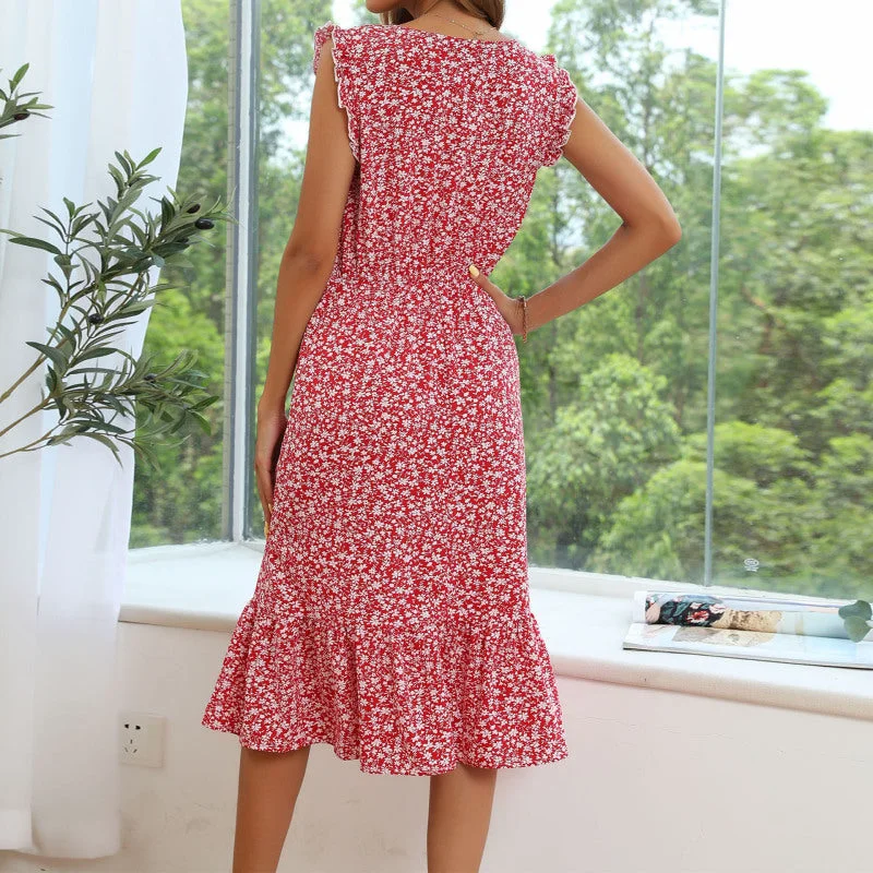 Sleeveless Dress With Polka DotsBerryBetty - Women's European and American floral dress sleeveless print slim dress