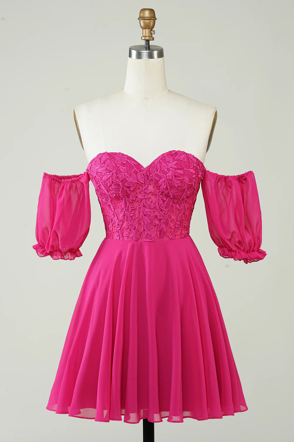 flashy party dressesFuchsia A-Line Corset Sweetheart Chiffon Homecoming Dress with Lace