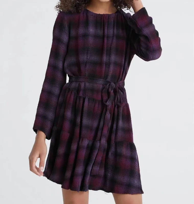 Flirty Floral Long Sleeves DressGirl's Plaid Long Sleeve Tiered Dress In Boysenberry