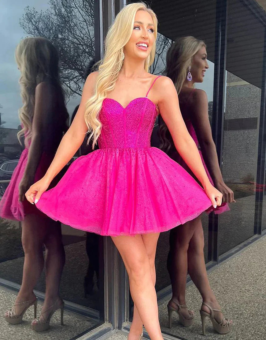 chiffon party dressesGlitter Cute A-Line Homecoming Dress with Beading