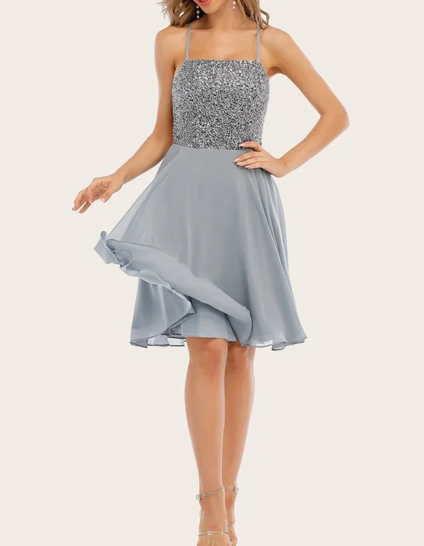 themed party dressesGrey Beaded Short Homecoming Dress