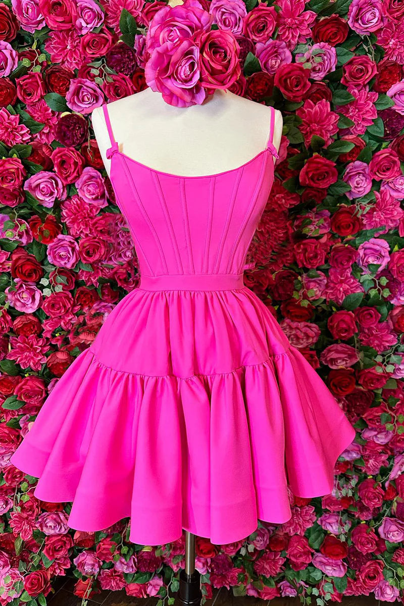 lace-up party dressesHot Pink A-line Ruffled Lace-Up Homecoming Dress