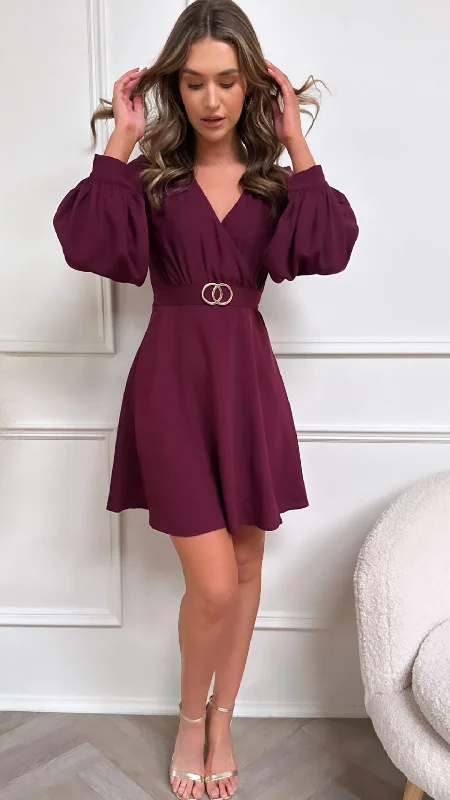 Formal Long Sleeves Lace-Up DressLalika Raspberry Long Sleeve Buckle Skater Dress