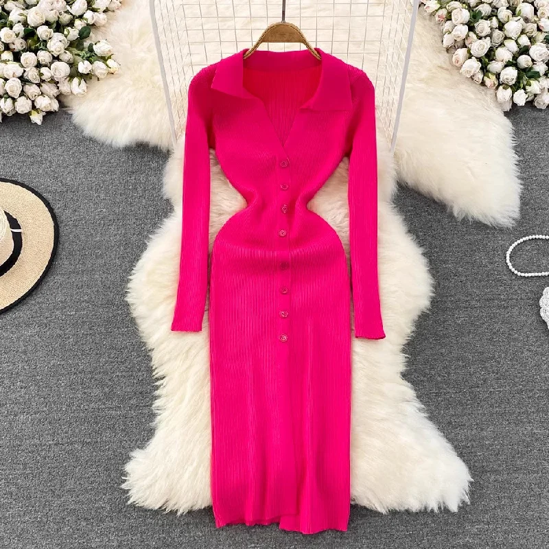 Fancy Lace Long Sleeves DressLong Sleeve Knitted Dress      S4257