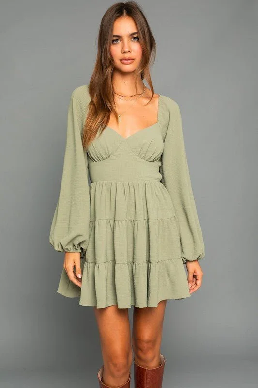 Flexible Long Sleeves Chiffon DressLong Sleeve Tiered Open Back Dress