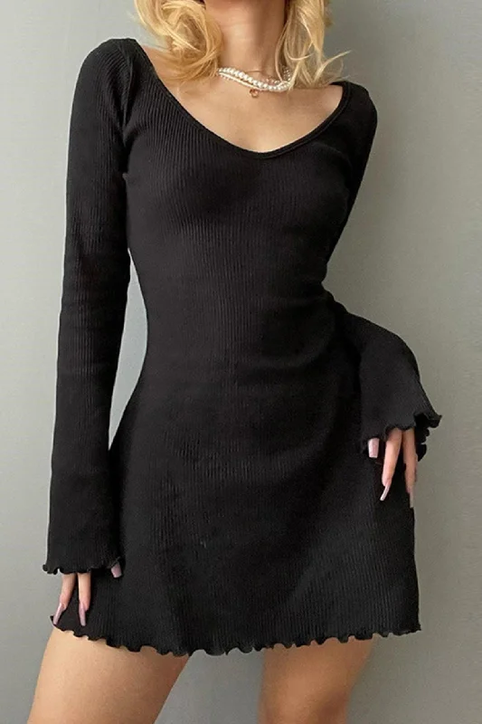 Formal Winter Long Sleeves DressRound Neck Long Sleeve Lacework Hem Dress