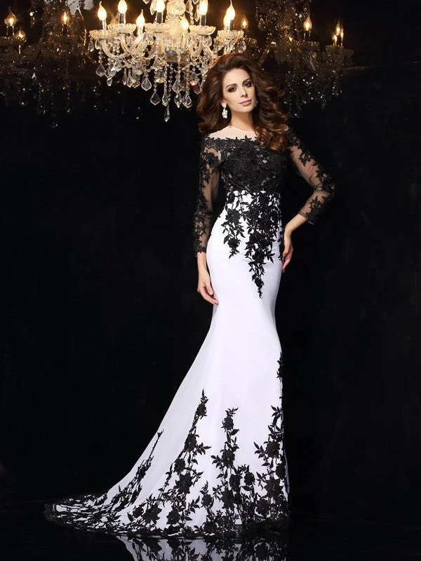 Fitted Lace Long Sleeves DressSheath/Column Scoop Lace Long Sleeves Long Chiffon Dresses