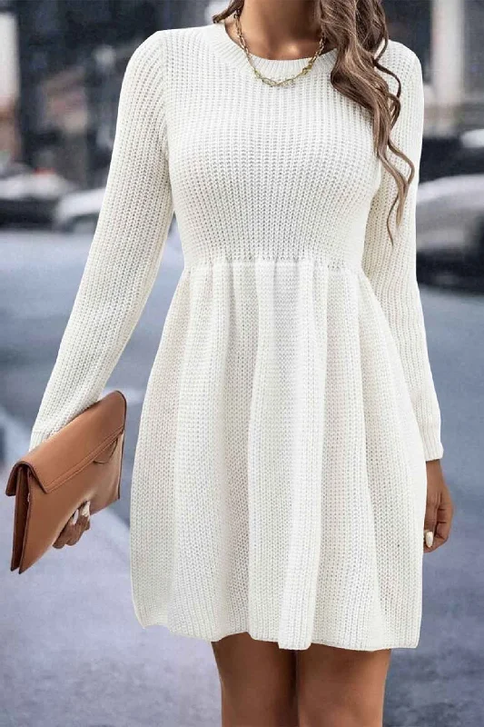 Fancy Long Sleeves Wedding Guest DressSolid Color Shirring Long Sleeve Knitted Dress