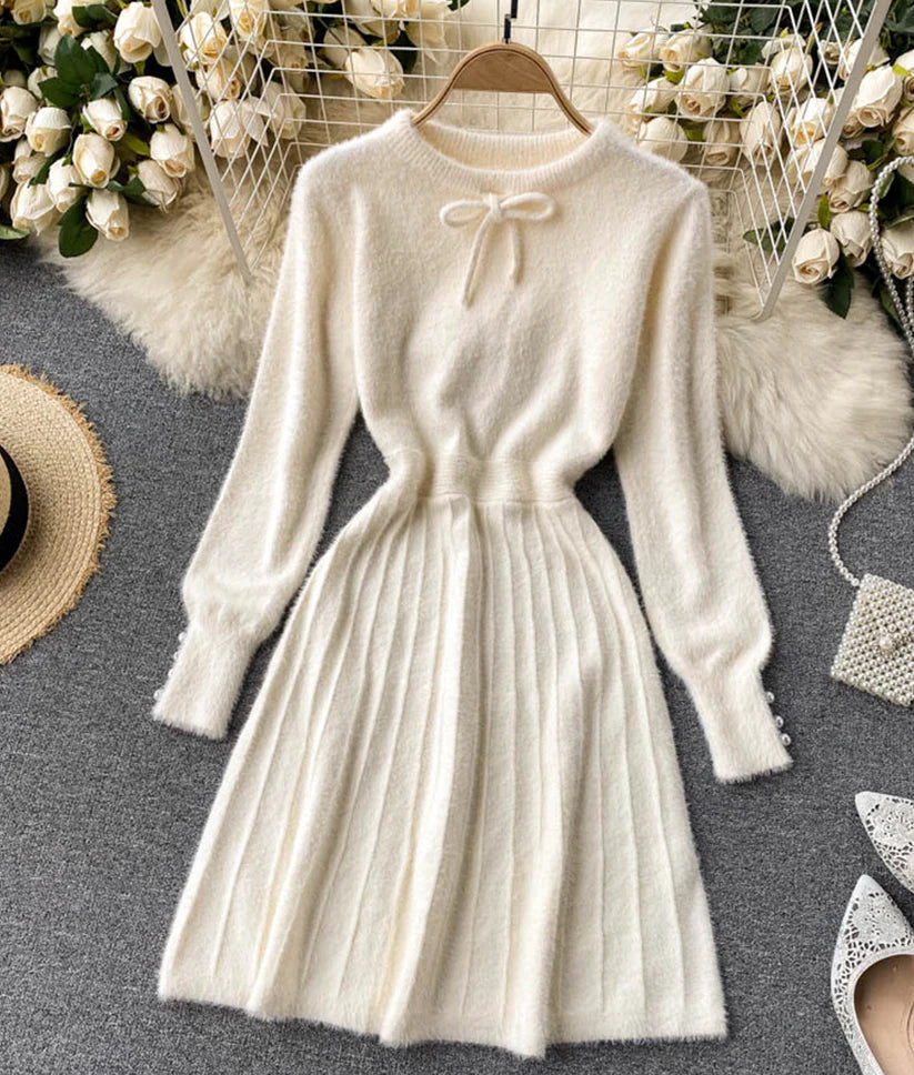 Fitted Long Sleeves Peplum Midi DressSweater A line long sleeve sweater dress     S4674