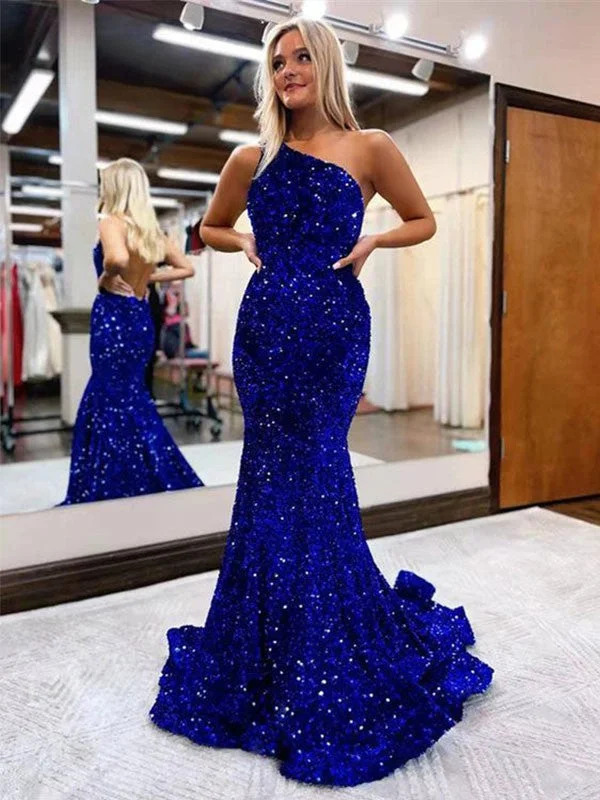 Sleeveless Dress With Adjustable StrapsTrumpet/Mermaid Velvet Sequins Ruffles One-Shoulder Sleeveless Sweep/Brush Train DressesTrumpet/Mermaid Velvet Sequins Ruffles One-Shoulder Sleeveless Sweep/Brush Train Dresses