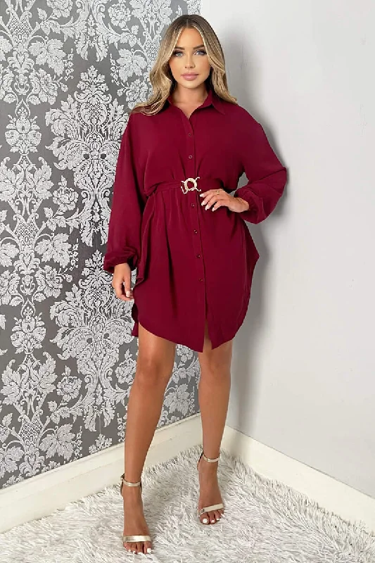 Flirty Lace Long Sleeves DressWine Belted Long Sleeve Shirt Dress